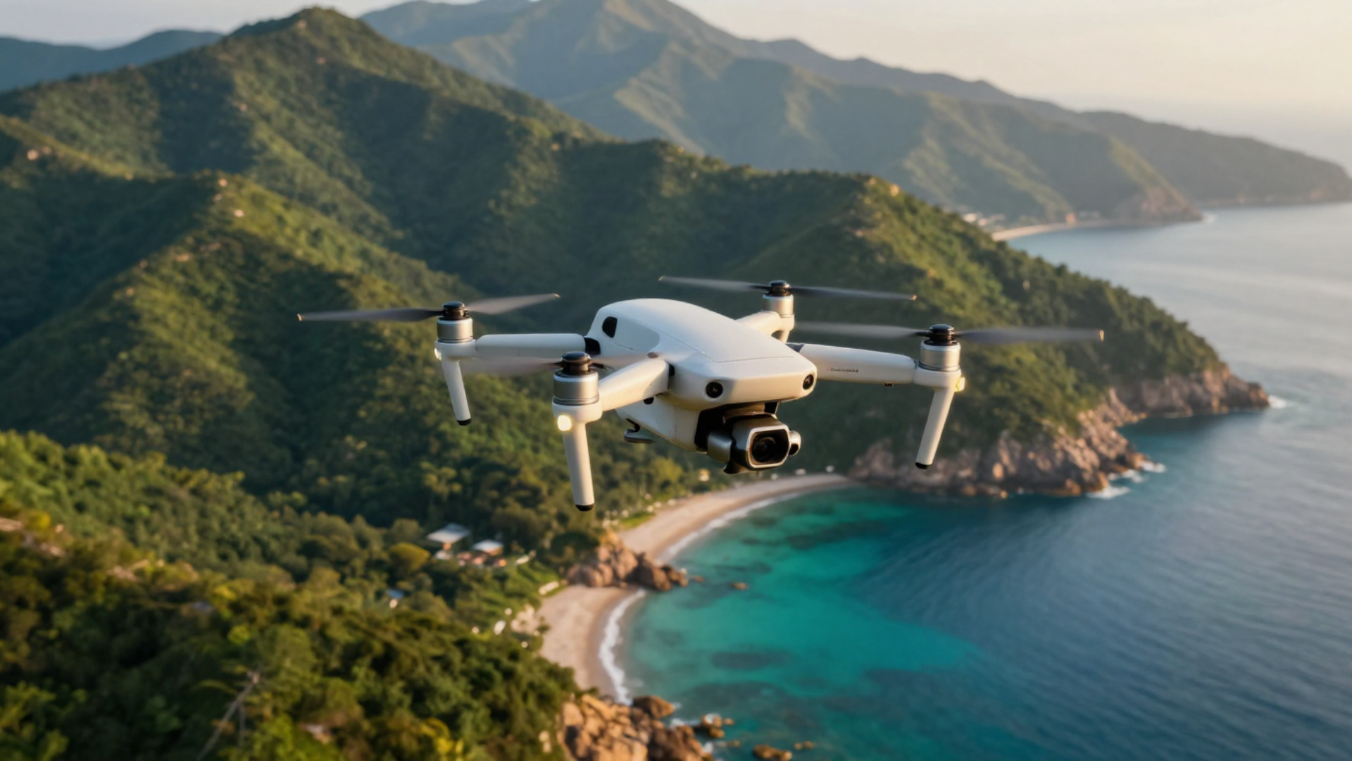 Aerial view of sea and mountains captured by drone